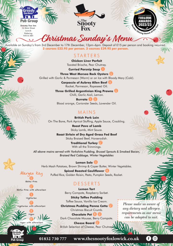 Christmas sundays menu