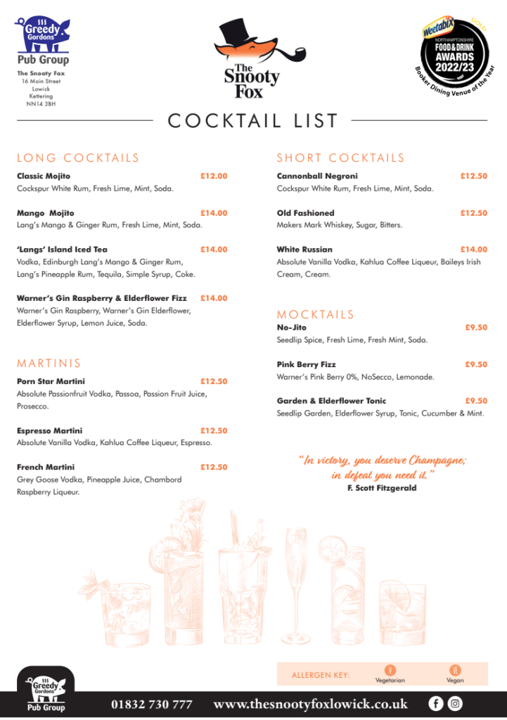 The Snooty Fox Cocktail List