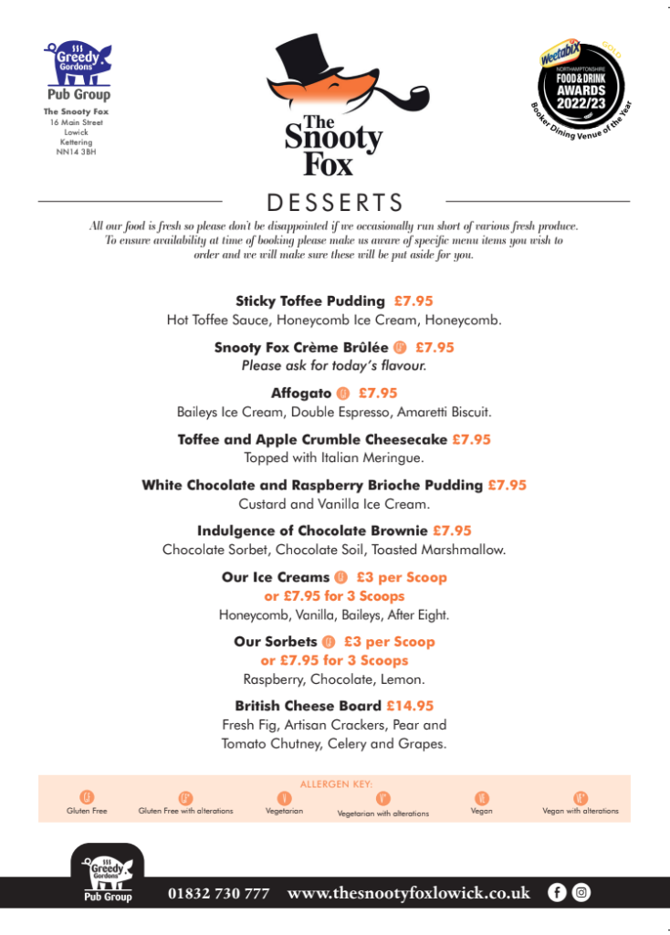 The Snooty Fox Desserts